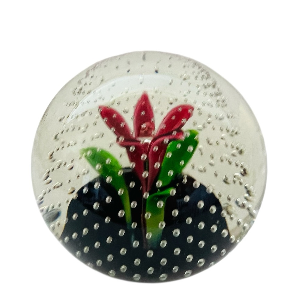 Caithness Glass Flower in the Rain Art Glass Paperweight